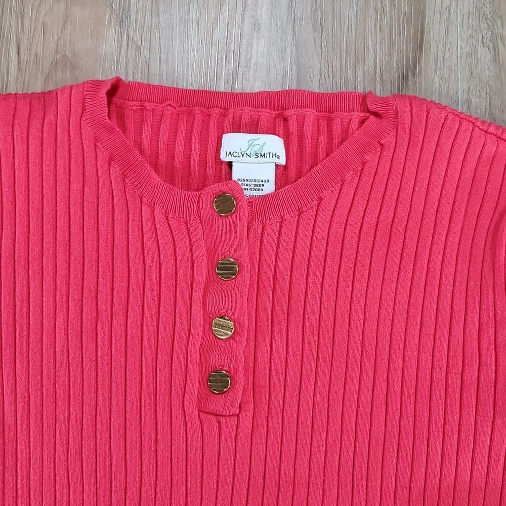 🔺️Jaclyn Smith Coral Ribbed Button Neck 3/4 Sleeve Top XLarge - Picture 4 of 9